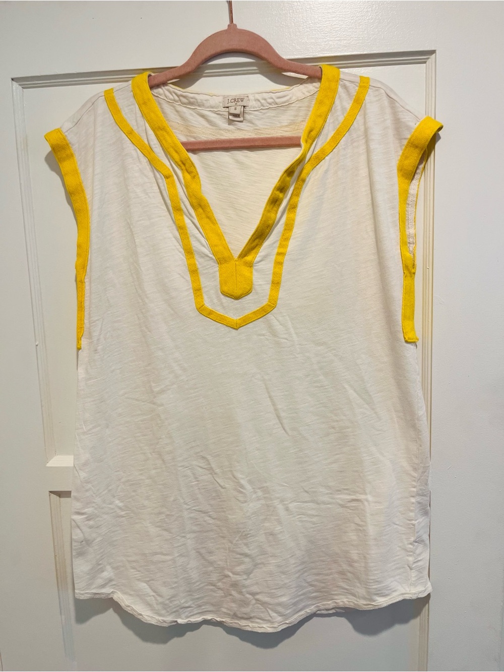 J. Crew White Sleeveless 100% Cotton Tunic with Yellow Trim